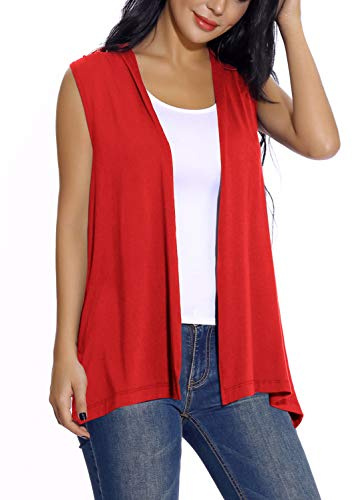 EXCHIC Damen Lassig Armellose Leichte Strickjacke Offene Vorderseite Tunika Weste