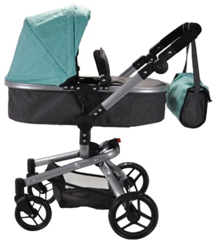 Bandits & Angels Puppenwagen Classic Angel 2in1 Mint ab 3 Jahren – Puppenwagen – Für Mädchen – Verstellbare Schiebestange 48-81 cm – Komplett zusammenklappbar – Mit Einkaufskorb