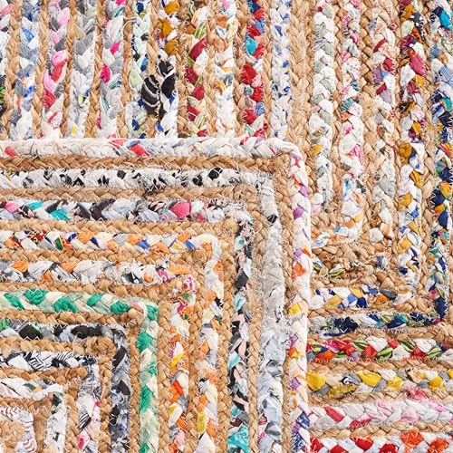 SAFAVIEH Area Rug 7' Square - Cape Cod Collection - Beige & Multi, Handmade Jute & Cotton, Woven Braided Design (CAP202B)