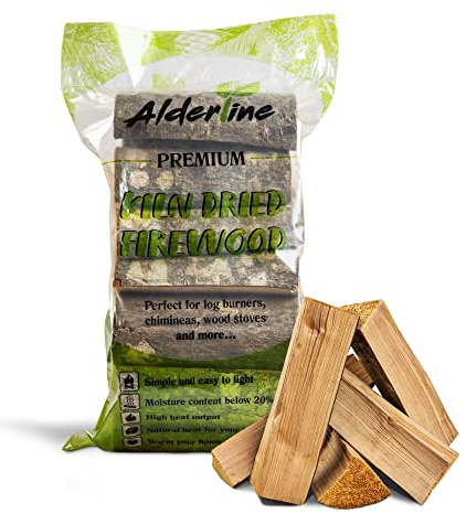 Alderline Kiln Dried Firewood Logs for Fireplace, Firepit, Chiminea, Campfires, Pizza Ovens and More, 25cm 22L Bag