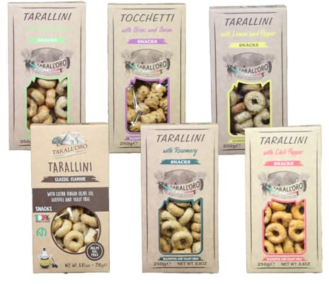 Tarallini Mixed Pack of 6 (Classic, Fennel Seeds, Calzone(TOCCHETTI), Lemon and pepper, Rosemary, Chilli Pepper)