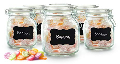 Sendez 6 Einmachgläser 750ml Bügelverschluss + 10 Etiketten 6x Dichtung und Stift Vorratsglas Vorratsdose