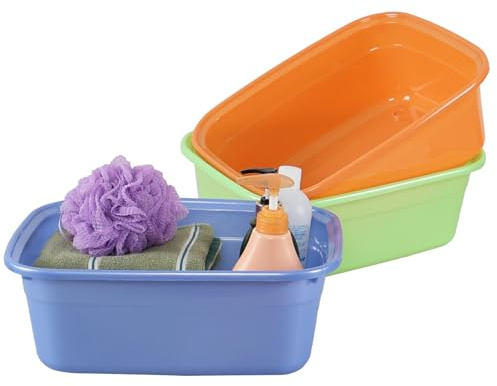 Zopnny Set of 3 Washing Up Bowl for Sink, Plastic Sink Bowls, Wash Up Basin Bowl for Kitchen Sinks (Orange, Blue and Green)