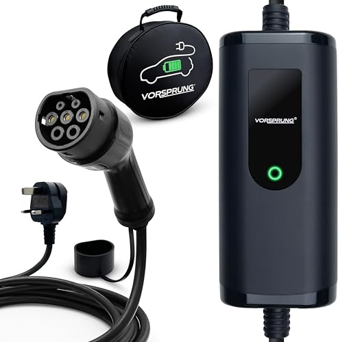 VORSPRUNG® Portable EV Charger Type 2 10A (UK Plug 3 Pin) - Rapid Electric Vehicle Portable Charging Cable T2 (IEC 62196-2 Type 2) EV Charger 3 Pin to Type 2 for All Type 2 EV/Phevs (5 Meter) -UK