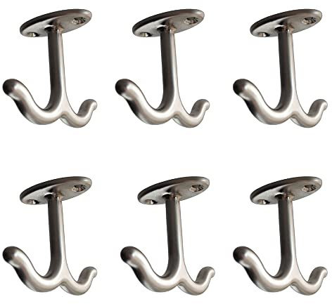 BAMI-LEE House Zinc Alloy Double Prong Ceiling Hooks, 6 pcs Under The Table Coat Hook for Closet Top Bathroom Kitchen Cabinet Garage