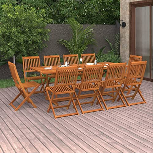 Mogou 11-TLG. Garten-Essgruppe, Gartentisch Mit Stühlen Set, Gartenmöbel Set, Sitzgarnitur Garten, Esstisch Stühle Set, Gartensitzgruppe, Terassen Möbel, Garten Möbelsets, Massivholz Akazie