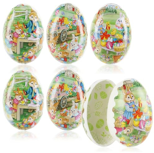 com-four® 6x Huevo de Pascua para Rellenar - Huevos Coloridos Pequeños para Rellenar y Regalar - Tradicionales Huevos de Pascua con Motivos de Pascua