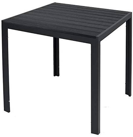 Mojawo Wetterfester Aluminium Gartentisch anthrazit/schwarz Esstisch Gartenmöbel Tischplatte WPC Holzimitat witterungsbeständig, Maße Tische:80cm x 80cm