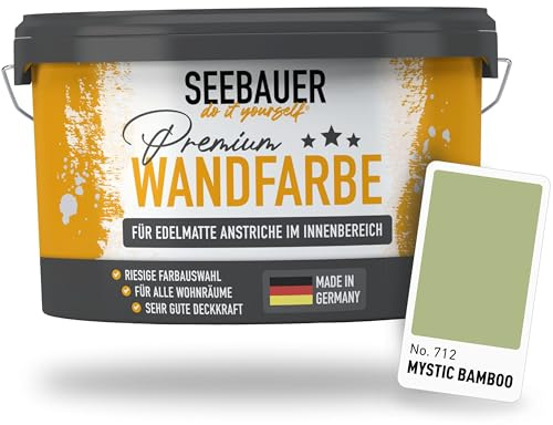 SEEBAUER diy Wandfarbe Grün 2,5L für Innen (No. 712 Mystic Bamboo) Edelmatte hellgrüne Innenfarbe - Grüntöne sehr hohe Deckkraft - Matt, Abwaschbar und Tropffrei