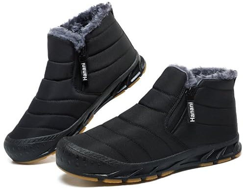 ziitop Winterschuhe Herren Warm Gefüttert Schneestiefel Reißverschluss Kurzschaft Stiefel Flach Winter Outdoor Boots Bequem Rutschfeste Winterstiefel Volles Schwarz 42 EU