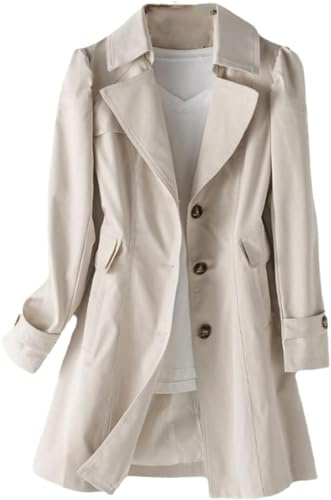 Trench da Donna Lungo Moda Cappotto Monopetto Elegante Cappotto Antivento con Risvolto Manica Lunga Cappotto Medio Lungo Autunnale Cappotto da Lavoro da Ufficio