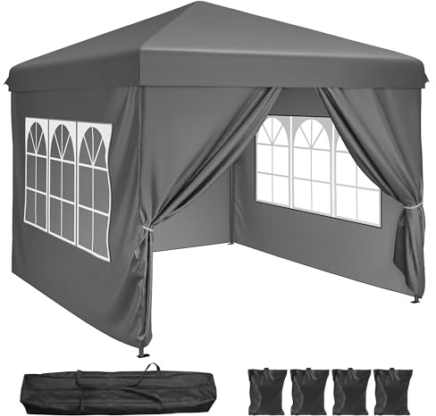 YITAHOME Tonnelle Pop-up 2,5 x 2,5 m, très résistante, imperméable, Pliable, abri d'extérieur avec côtés pour Camping, marché, événement, fête, Barbecue (Gris foncé)