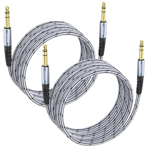 JOLGOO 1/4 Inch TRS Instrument Cable 2-Pack, Quarter inch Audio Cable, 6.35 Balanced Interconnect Line for Electric Guitar, Bass, Keyboard, Mixer, Amplifier, Speaker, Electric Mandolin, 15 FT/4.5M