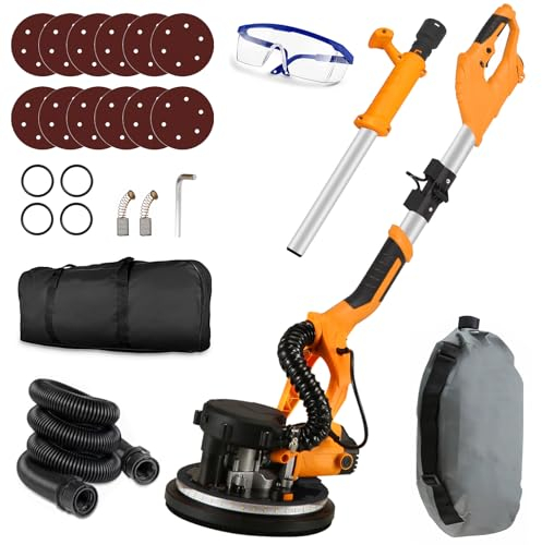 Levigatrice per Cartongesso AQTZGOS, Levigatrice Elettrica per Cartongesso da 7,5 A con Aspirazione Polvere, 6 Velocità Variabili 800-1750 Giri/Min