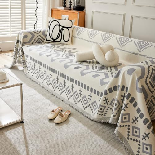 VanderHOME Funda de Sofá de Chenilla Suave, Manta Sofa Bohemia, Colcha Sofa, Colcha Multiusos para Sofas,Cubre Sofas con Borlas Decorativas para Sofás, Sillas y Camas 180 * 230cm-Gris