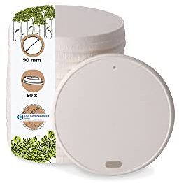 GREENBOX 50 Stück Papp-Deckel mit Trinköffnung I Coffee-to-go Deckel Ø 90 mm weiß I Für Kaffee-To-Go Pappbecher I Biologisch abbaubar & kompostierbar I Kaffeebecher Deckel mit Trinkloch
