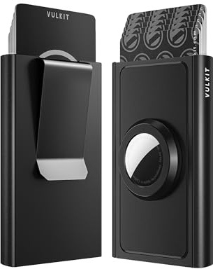 VULKIT aluminium POP UP-plånbok med sedelklämma och Airtag-hållare VC500ATC, Svart, With Money Clip and Airtag Holder, Minimalistisk