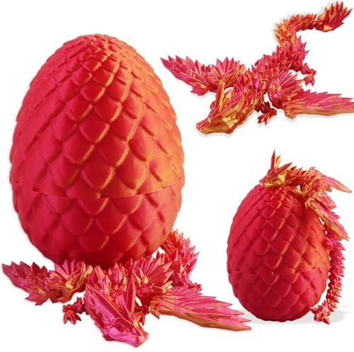 FePen 3D Gedrucktes Drachenei Geheimnisvolle Drachen Spielzeug Realistische Realistische Beweglicher Drachen Figuren Überraschung Easter (Red Gold Wings)