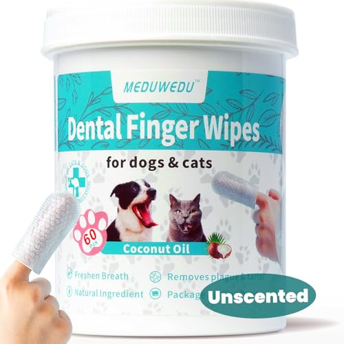 MEDUWEDU Dental Care Finger Wipes 60 Counts,Teeth Cleaning Finger Wipes for Dogs & Cats,Reduces Plaque & Supports Oral Freshness,Unscented