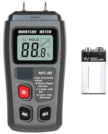 Humidimètre portable MT-10 EMT01 Bois Humidimètre Testeur D'humidité Du Bois Hygromètre Détecteur D'humidité Du Bois Testeur De Densité Des Arbres Gris Orange Avec plusieurs modes de test(Grey with ba