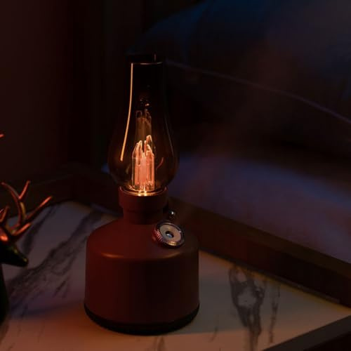 Umidificatore vintage ricaricabile USB, con diffusore di oli essenziali per aromaterapia, 22,5 x 9,5 cm, per camera da letto, casa, ufficio, luce regolabile (caffè)
