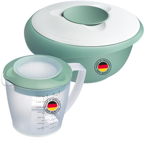 Westmark 315322E9 Bol à mélanger (2,5 L) et gobelet à mélanger Helena (1,4 L) – Bol à mélanger avec bord anti-éclaboussures et anneau en caoutchouc – Vert menthe ou blanc