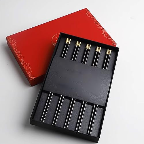 GAROEN Bacchette Bacchette riutilizzabili in Metallo Bacchette Bacchette Cinesi per Uso Domestico, 5 Paia di Bacchette Antiscivolo in Scatola Regalo (A 25 cm)