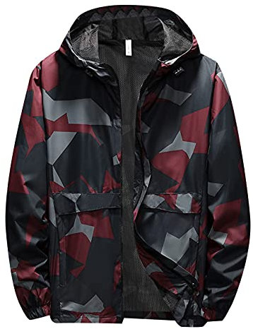 kuiazelit Camouflage-Regenmäntel für Herren – wasserdichte Outdoor-Jacken mit Kapuze, leicht, langärmelig, Windbreaker-Jacke, Outdoor, dünne Jacke, Mantel, durchgehender Reißverschluss, Wanderjacke,