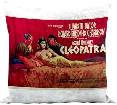 Fabulous Cleopatra Kissen aus Kunstleder, weiß, alte Filmposter, Retro, Kinoposter, Vintage, 40 x 40 cm, Leder-Haptik, inkl. Bezug und Kissen