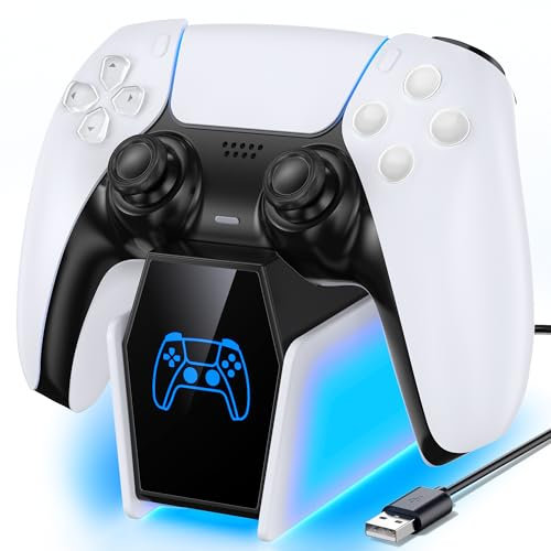 Stazione di Ricarica Singola per Controller PS5 Dualsense e Edge, Base Ricarica Dualsense PS5 con Display a LED, Caricatore Joystick PS5 Accessori PS5 con Cavo di Alimentazione Incorporato