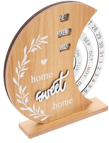 STOBOK Holz Kalender Drehbar Ewiger Kalender Tischkalender Mondkalender Für Büro Und Heimdekoration Mit Datumsanzeige Flipchart Mit Kreativem Design