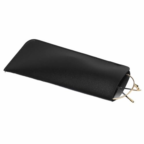 RSYHVG Brillenetui aus echtem Leder, schmal, weiche Tasche für Lesebrille mit Glasreinigungstuch, schlankes Brillenetui, Schwarz , L