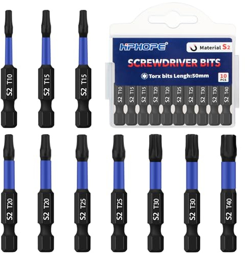 HPHOPE Impact Torx Bit Set x 10 Stück, 1/4 Sechskant-Antrieb(Länge: 50mm) | S2-Stahl mit Rostschutzlack, Magnetisch, Hohe Drehmomentfest. Professional Zubehör Schraubendreher, Bohrmaschine/Schrauber