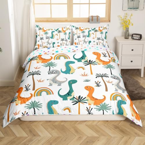 Homemissing Enfants Dinosaure Literie Set Animaux Mignons Parure de Lit Fille garçon Dinosaures imprimé Housse de Couette 220x240cm Adolescent Chambre à Coucher décoration, Microfibre