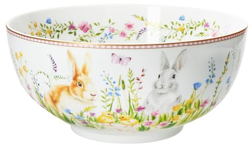 MamboCat Happy Easter Servierschale rund I 1,75L, Ø23cm I Schüssel mit Osterdekor I Bunte große Schale aus Porzellan für Beilagen, Salat & Co für Ostern