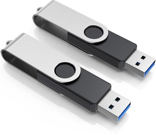 FEBNISCTE Memory Sticks USB 3.0, chiavetta USB 32 GB con 2 confezioni: unità flash portatile nero da 32 GB, bastone in metallo girevole, multipack pen drives, Swivel Thumb Drive Data Stoccaggio