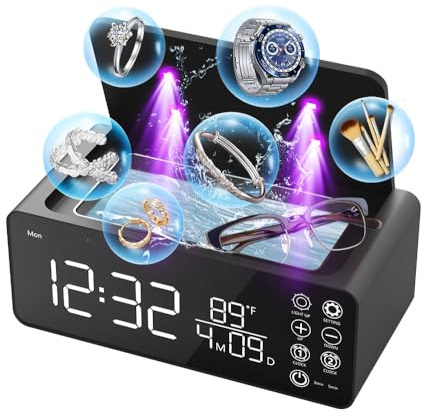 Pulitore a ultrasuoni, multifunzione per protesi, paradenti, bretelle, spazzolino da denti, gioielli, occhiali, con funzione Alam Clock e capacità 500 ml, 48 kHz (nero)