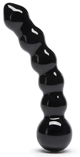 Lovehoney Sensual Glass Dildo | 7 inch Large Beaded Cock Couples Sex Toy | Long Anal Dildo for Temperature Play | Curved Penis G Spot & Prostate Massager Adult Sex Toys for Women & Men | Black