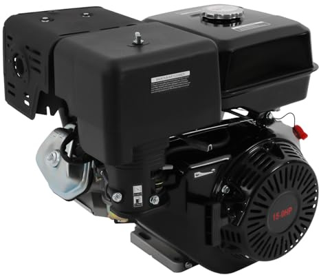 Moteur à essence 15 CV 420 cm3 4 temps OHV - Noir - Moteur sur pied - Avec sécurité en cas de manque d'huile et refroidissement à air - Puissance maximale de 9700 W - Pour tondeuse à gazon, souffleuse