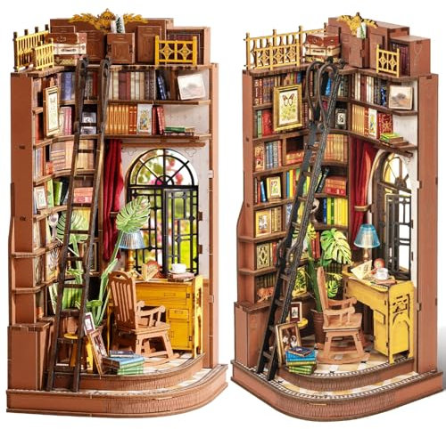 Rolife Book Nook Kit Casas Miniaturas para Montar Silent Corner Study Puzzle Madera 3D Adultos con Luces Decoracion Hogar Libro Maquetas para Construir Adultos Regalo para Profesora Madre Niños