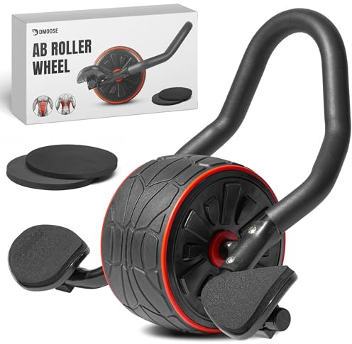 DMoose Fitness Ab Roller Wheel with Elbow Support & 2 Knee Pads - Abdominal Exercise Trainer for Core Strength Training - Ultimate Abs Workout Equipment for Home and Gym - Ab Machine for Men & Women (Black)