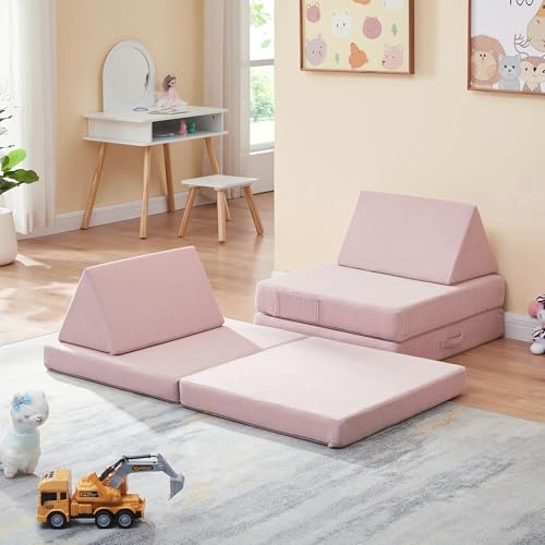 [en.casa] Divano Componibile per Bambini Set Modulare per Gioco Lettura Relax Cuscini Materassini da Pavimento Moduli Imbottiti Fodera Rimovibile in Velluto a Coste 120x66x46 cm Rosa