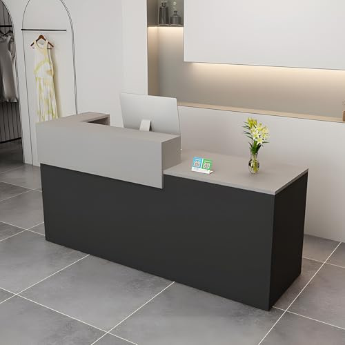 CCUKTFN Bancone Reception Moderno in Legno con Ripiani e Cassetti, 100–180 cm Bancone Negozio, Bancone da Accoglienza per Ufficio, Salone, Negozio, Hotel, Studio Professionale
