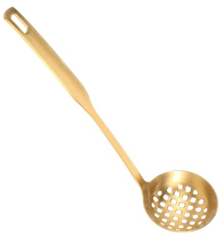 KICHOUSE Gold 10 Inch 304 Stainless Steel Skimmer Ladle Slotted Soup Strainer Cooking Spoon for Hot Pot and Frying Kitchen