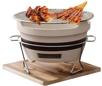 Griglia a carbone – Fornello da tavolo in ceramica con griglia in rete metallica per barbecue, patio esterno, cortile, campeggio e picnic