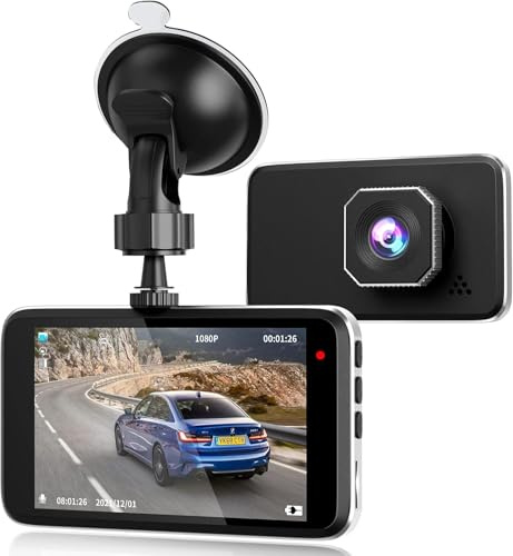 Dash Cam Front, 1080P/30FPS Full HD, 170 Degree Wide-Angle Lens, 4 LCD Car Camera Dash Cam with Night Vision, Gravity Sensor, 24-Hour Parking Monitor, Compatible with up to 64GB SD Card