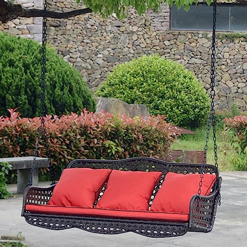 Asiento de columpio para porche al aire libre con cadenas colgantes, silla de ratán resistente con cojines, para terraza, patio trasero, jardín, relajación