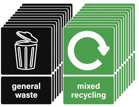20Pcs Recycling Bin Stickers Self Adhesive, 150 × 100 mm Removable Mixed Waterproof General Waste Decals, Waste Signs Labels for Outdoor, Food Waste Sticker, Kitchen and Office