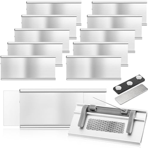 12 Stück Namensschilder für Kleidung Magnet, Aluminium Namensschild mit 3-Punkt Magnet Doppelmagnet Namensetiketten mit Papierschlitz für Arbeit Ausstellung Schule