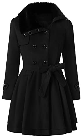 FUPODD Wintermantel Damen Lang Elegant Wollmantel Winter Mantel Frauen A-Linie Winterjacke Damen Warm Wintercoat Revers Coat Mäntel Winddichter Trenchcoat Tweed Jacke Mit Knöpfen Outwear Warmer